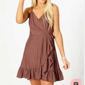 Altar’d State faux wrap dress in rose taupe